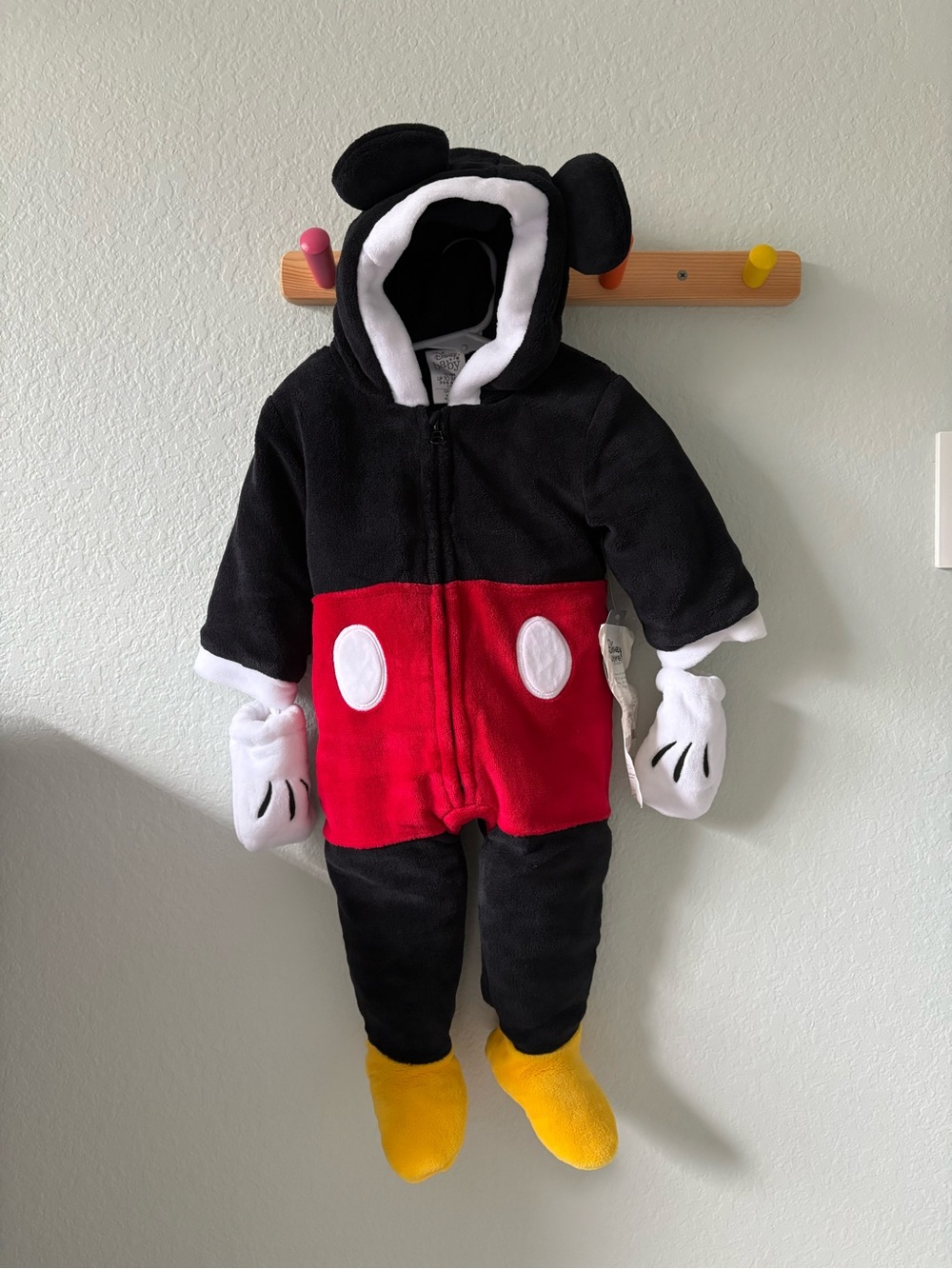 Disney Baby Mickey Mouse Pajama Onesie Romper with Hood and Gloves